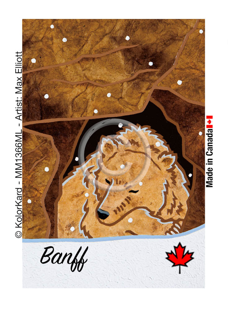 Sleeping Grizzly Maple Leaf Max Elliott Metal Magnet